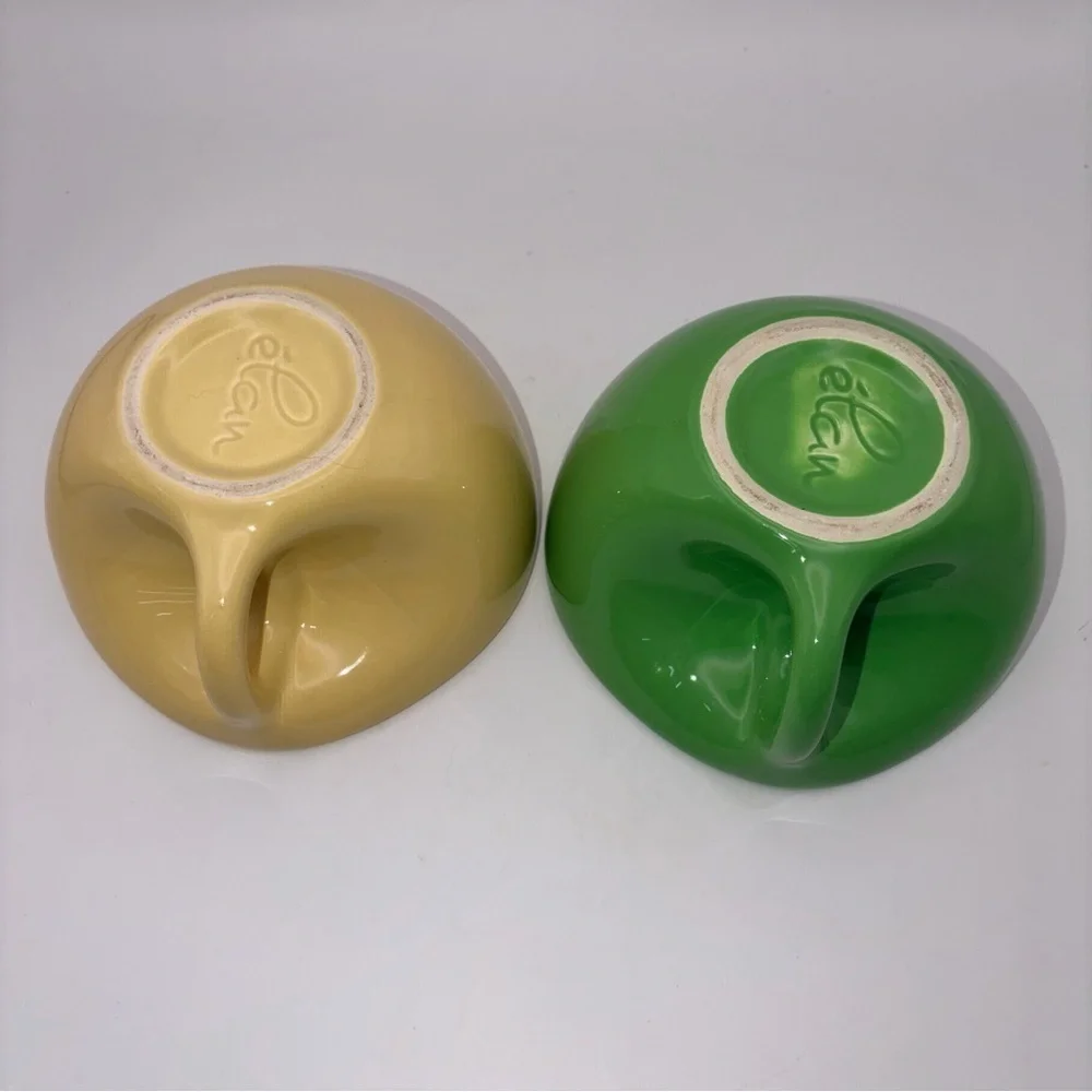 Vintage Elan McPherson Flavour Buddha Ceramic Green & Yellow Udon Bowls Mugs MCM